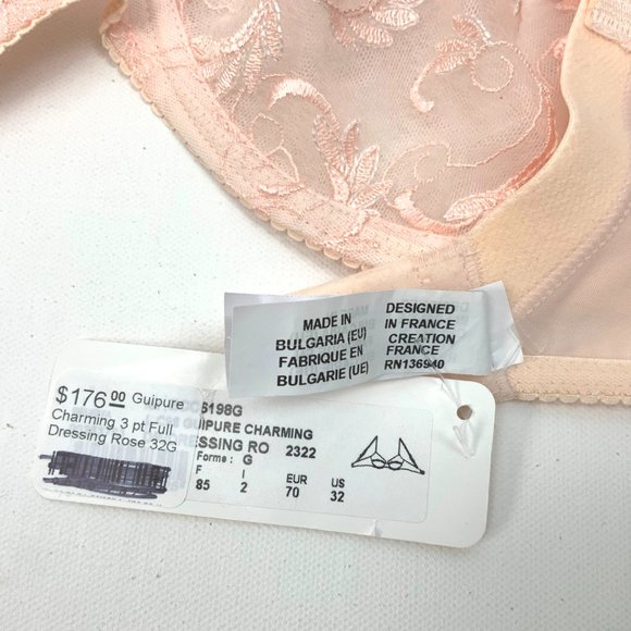 Lise Charmel Rose Lace Unpadded 3-Part Full Figure Bra 32G NWT - Picture 13 of 15